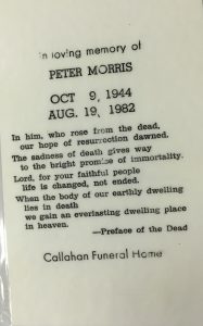 Prayer Card - Peter Morris 1982