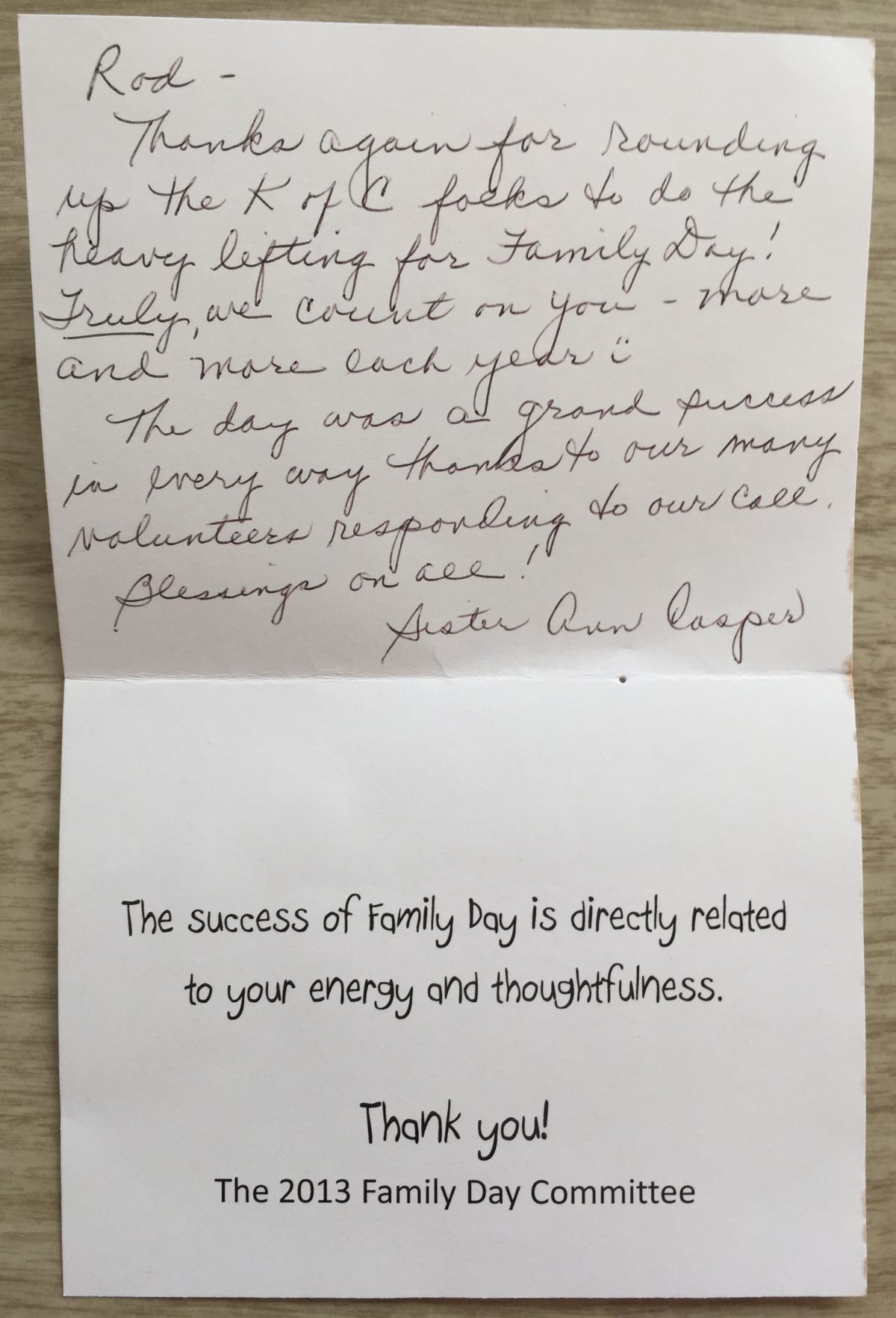 Family-Day-Thank-You-Note | The Knights of Columbus
